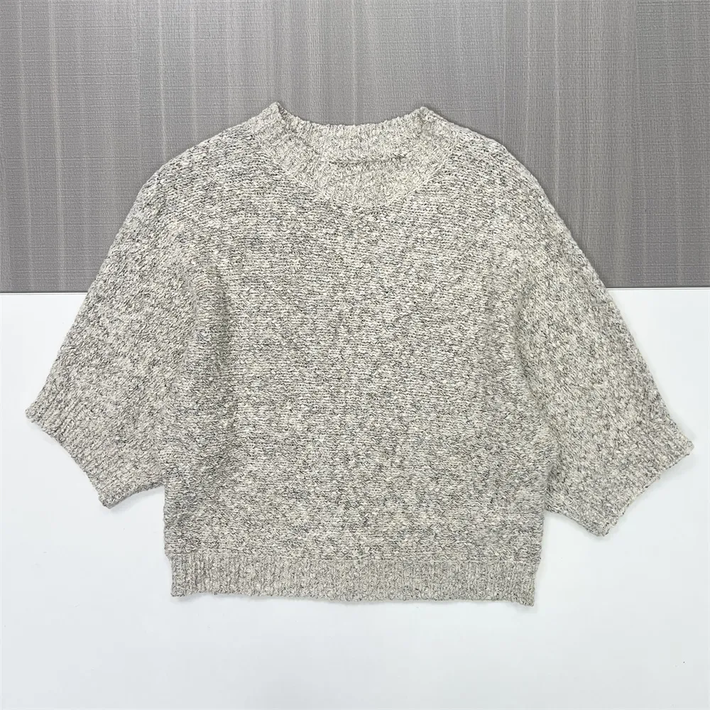 Marled Knit T-Shirt: 3/4 Sleeve, Oversized Fit, Crew Neck Design