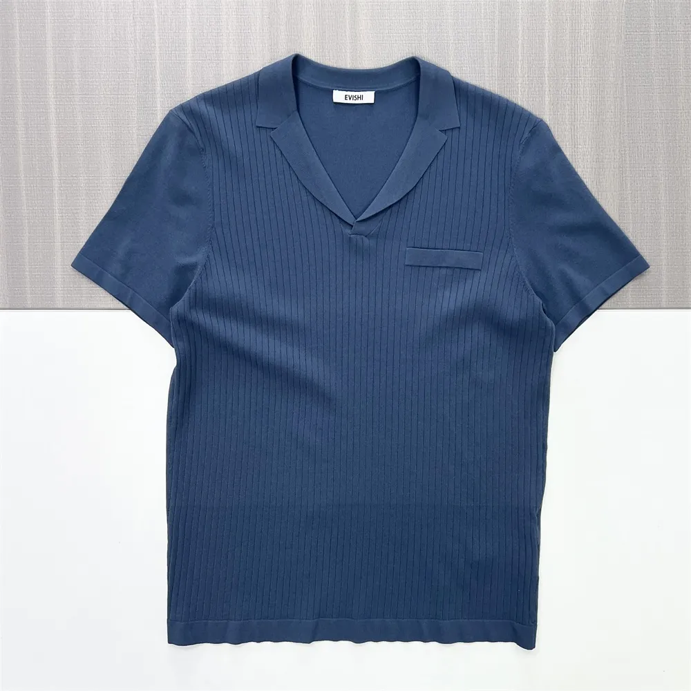 Custom Ribbed Knit Polo T-Shirt: Notch Collar, Short Sleeve, Pocket Detail Design