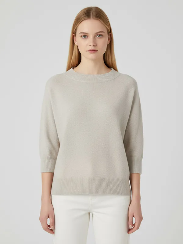 Custom Crew Neck Knit T-Shirt: 3/4 Sleeve, Oversized Fit, Minimalist Design