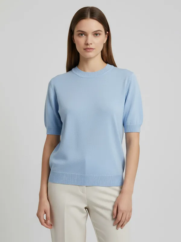 Custom Crew Neck Knit T-Shirt: Short Sleeve, Puff Detail, Minimalist Design