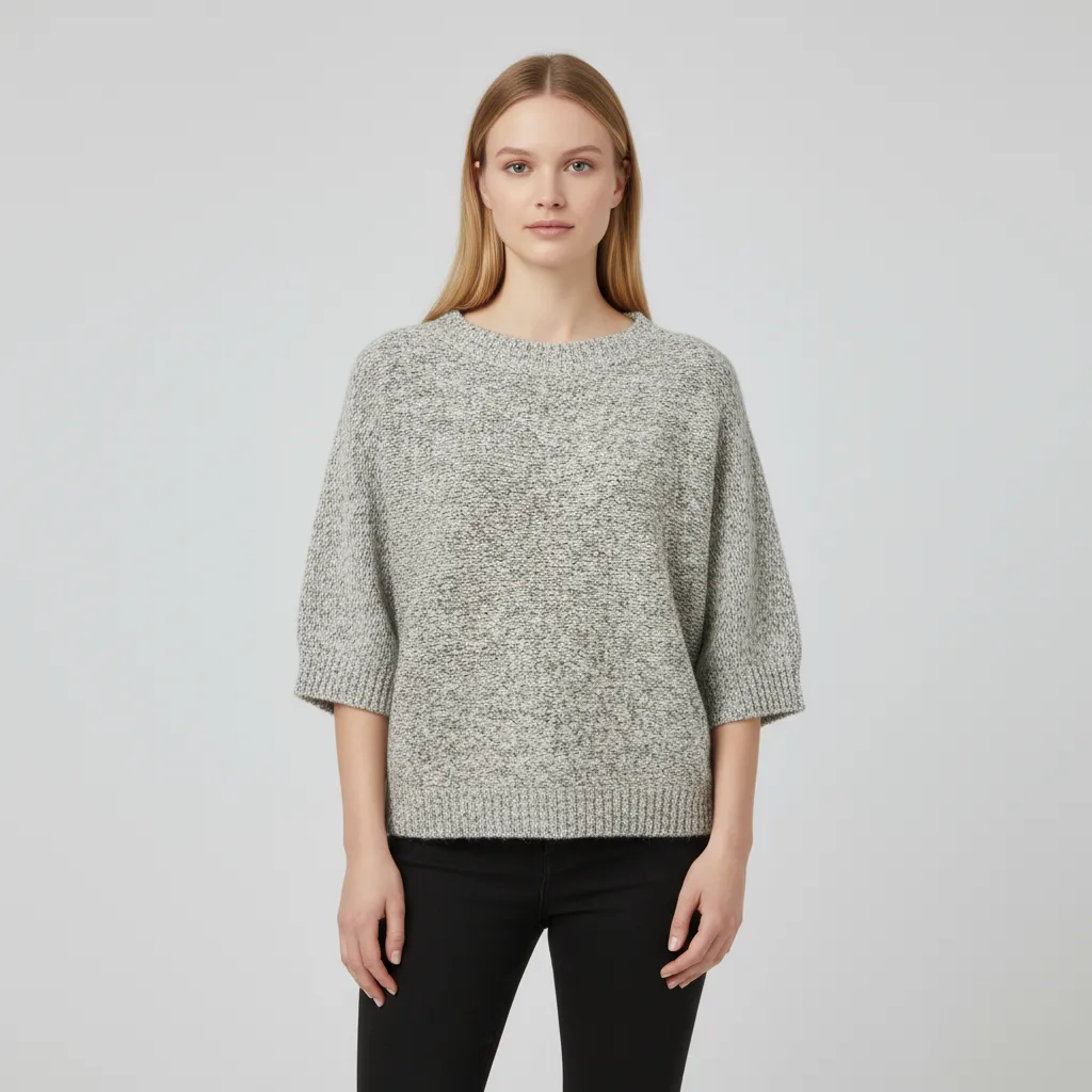 Marled Knit T-Shirt: 3/4 Sleeve, Oversized Fit, Crew Neck Design