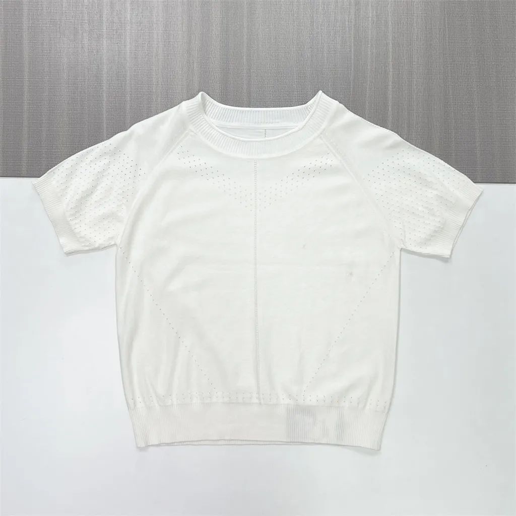 Custom Eyelet Detail Knit T-Shirt: Crew Neck, Short Sleeve, Minimalist Design