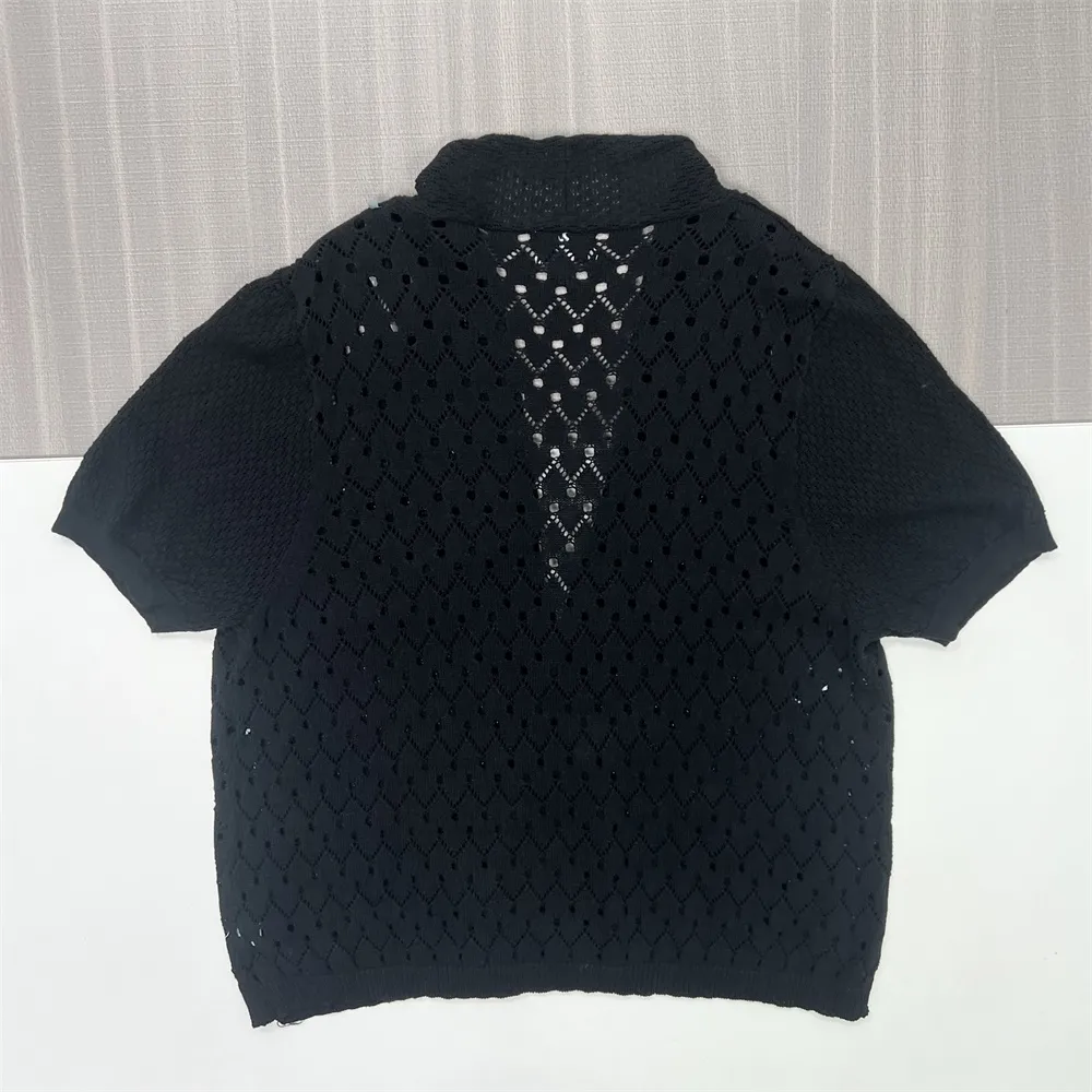 Customizable Eyelet Knit Cardigan: Open Front, Short Sleeve, Elegant Design