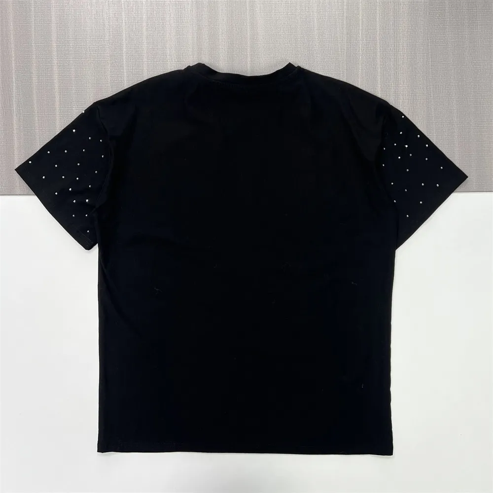 Customizable Studded Graphic Knit T-Shirt: Crew Neck, Short Sleeve, Edgy Design