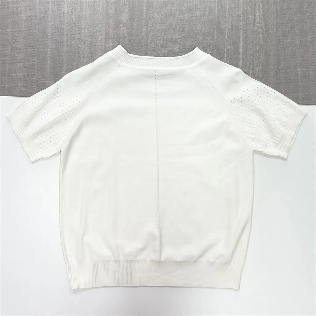 Custom Eyelet Detail Knit T-Shirt: Crew Neck, Short Sleeve, Minimalist Design