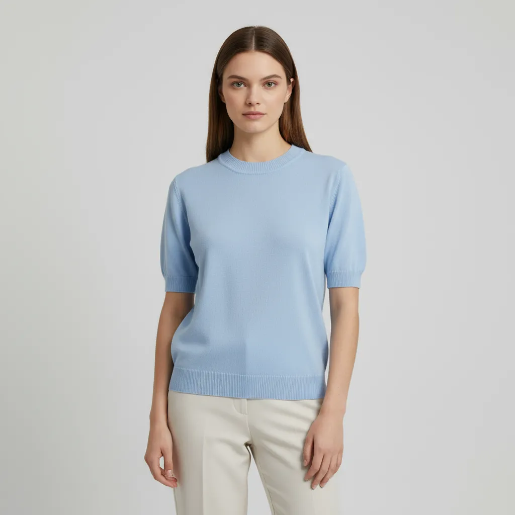 Custom Crew Neck Knit T-Shirt: Short Sleeve, Puff Detail, Minimalist Design