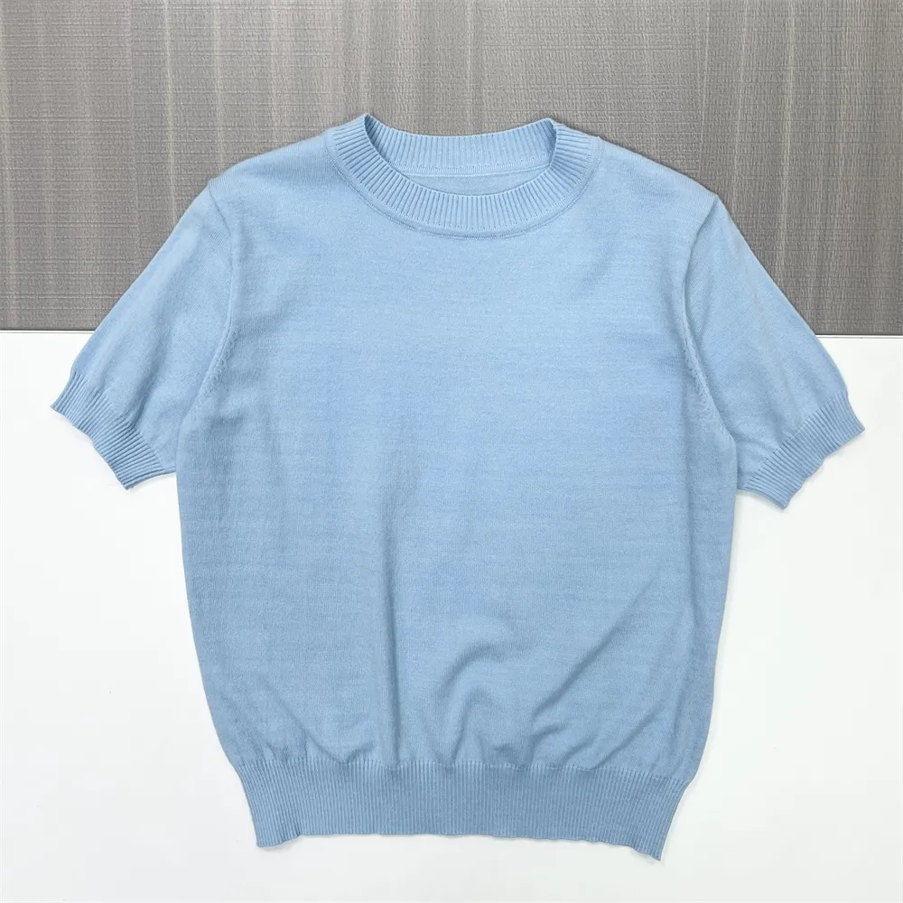 Custom Crew Neck Knit T-Shirt: Short Sleeve, Puff Detail, Minimalist Design