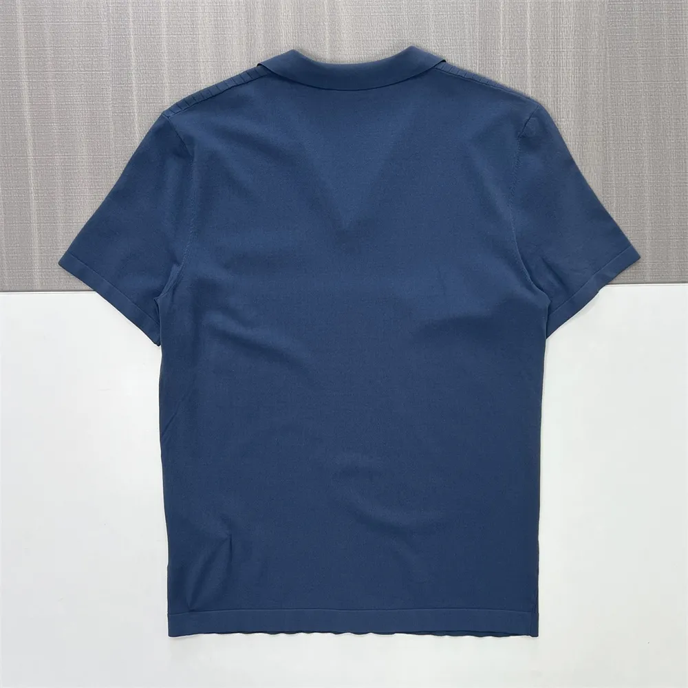 Custom Ribbed Knit Polo T-Shirt: Notch Collar, Short Sleeve, Pocket Detail Design
