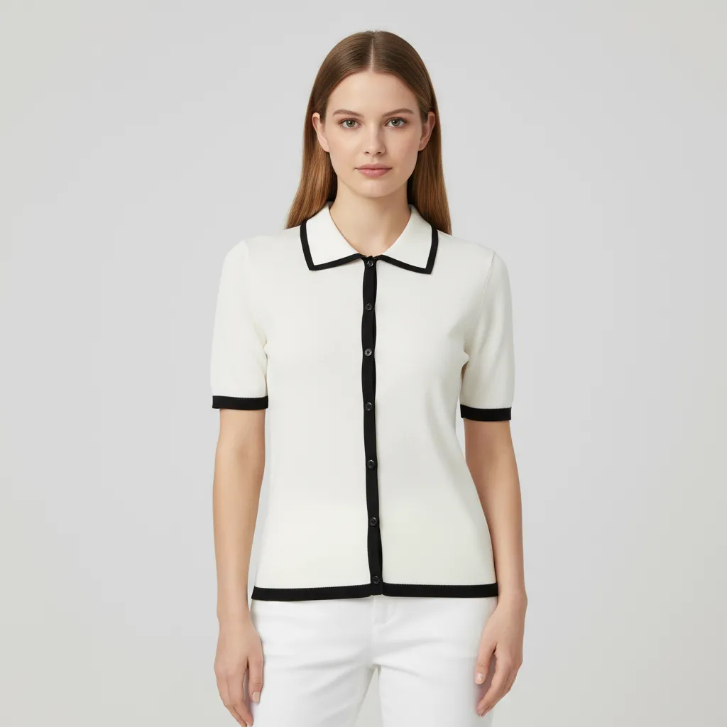 Custom Contrast Trim Knit Shirt: Polo Collar, Short Sleeve, Button-Up Design