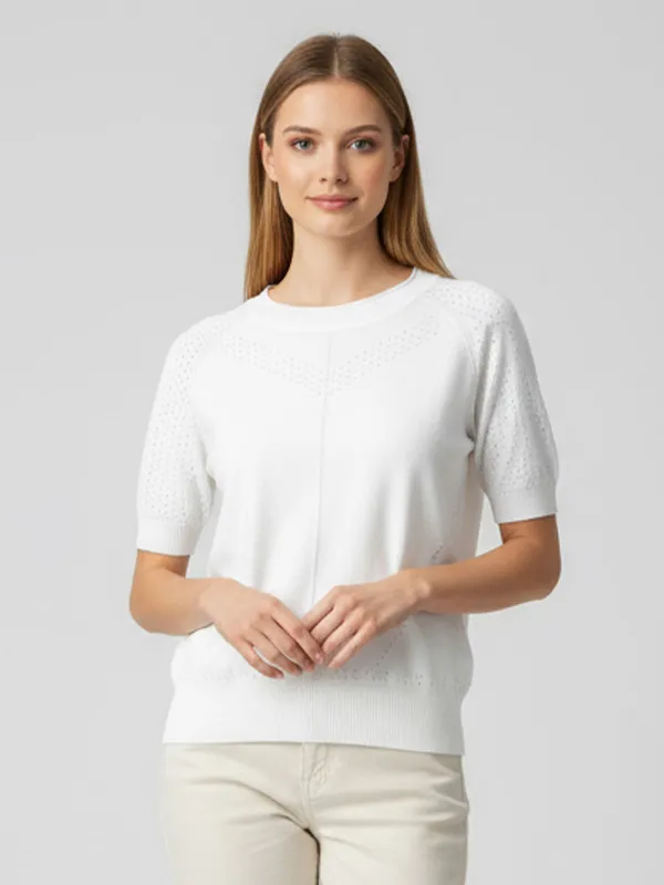 Custom Eyelet Detail Knit T-Shirt: Crew Neck, Short Sleeve, Minimalist Design