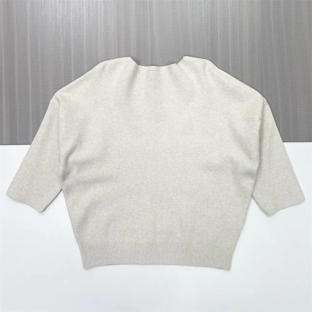 Custom Crew Neck Knit T-Shirt: 3/4 Sleeve, Oversized Fit, Minimalist Design