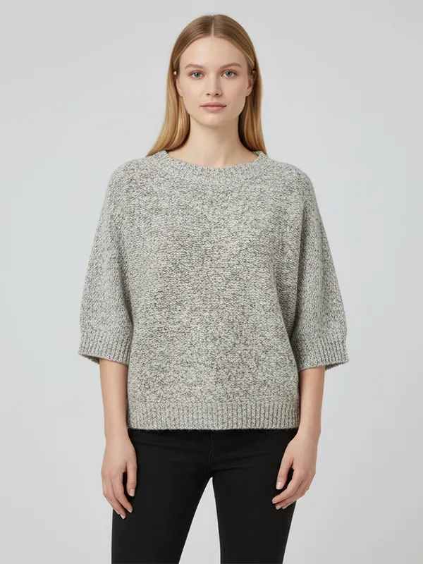 Marled Knit T-Shirt: 3/4 Sleeve, Oversized Fit, Crew Neck Design