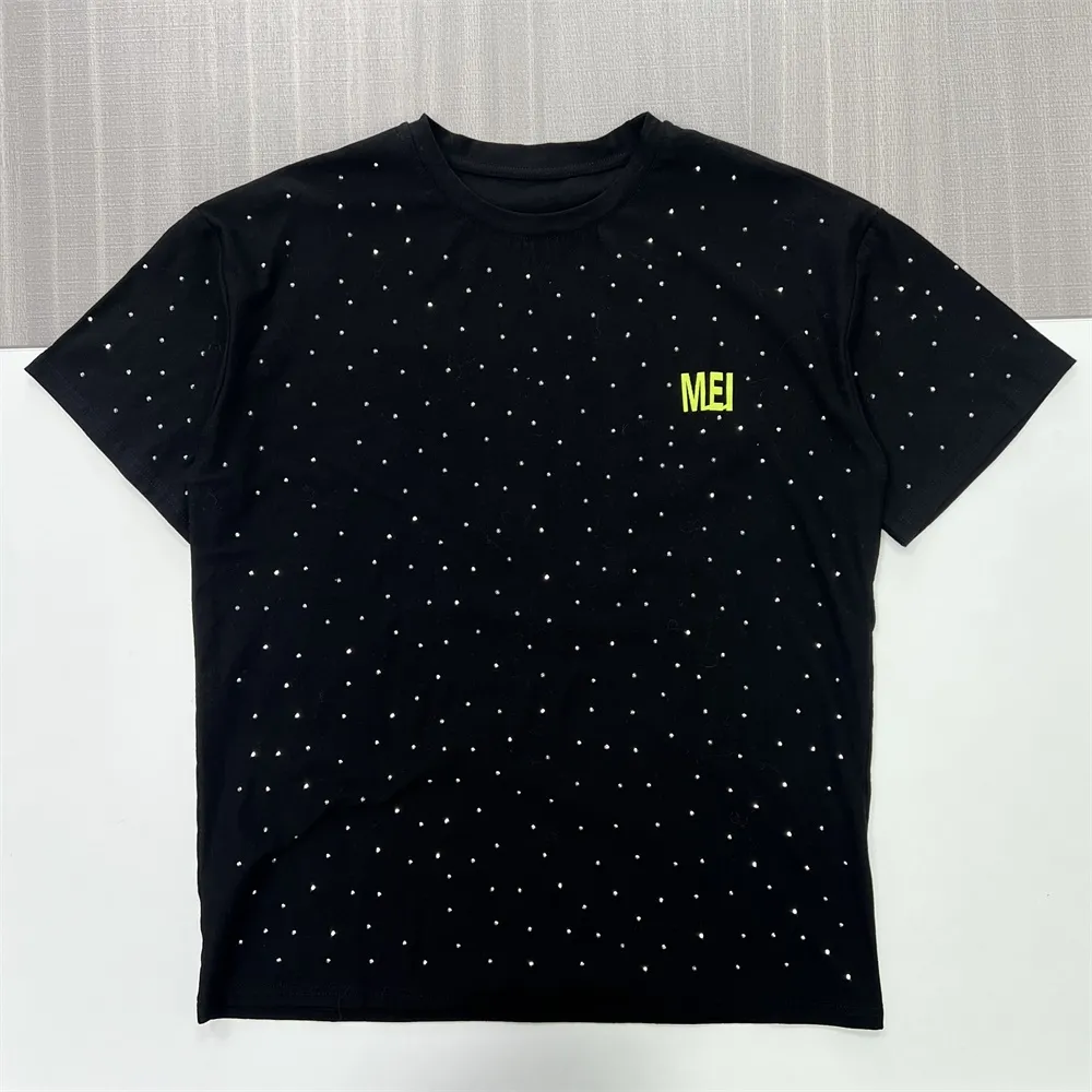 Customizable Studded Graphic Knit T-Shirt: Crew Neck, Short Sleeve, Edgy Design