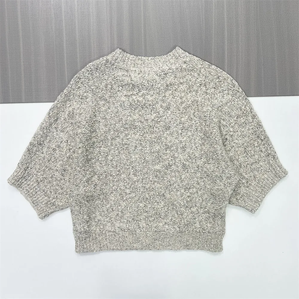 Marled Knit T-Shirt: 3/4 Sleeve, Oversized Fit, Crew Neck Design