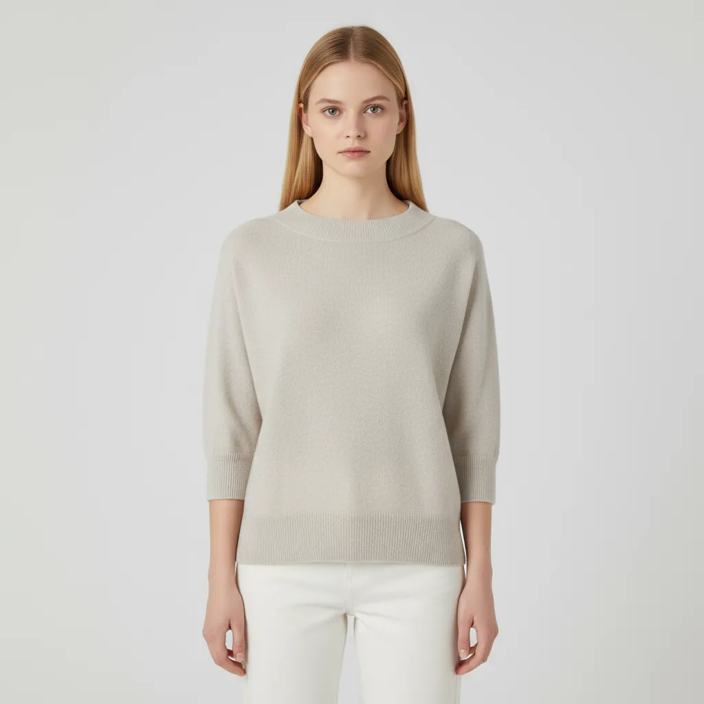Custom Crew Neck Knit T-Shirt: 3/4 Sleeve, Oversized Fit, Minimalist Design