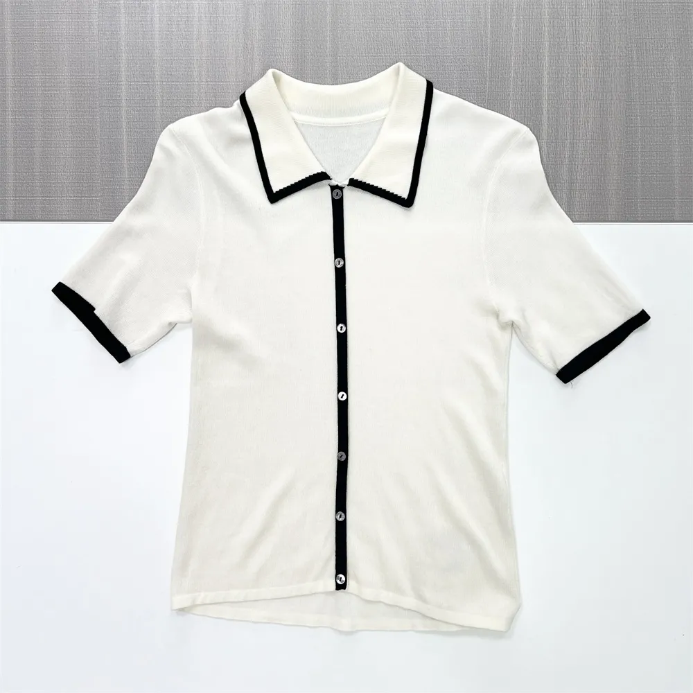 Custom Contrast Trim Knit Shirt: Polo Collar, Short Sleeve, Button-Up Design