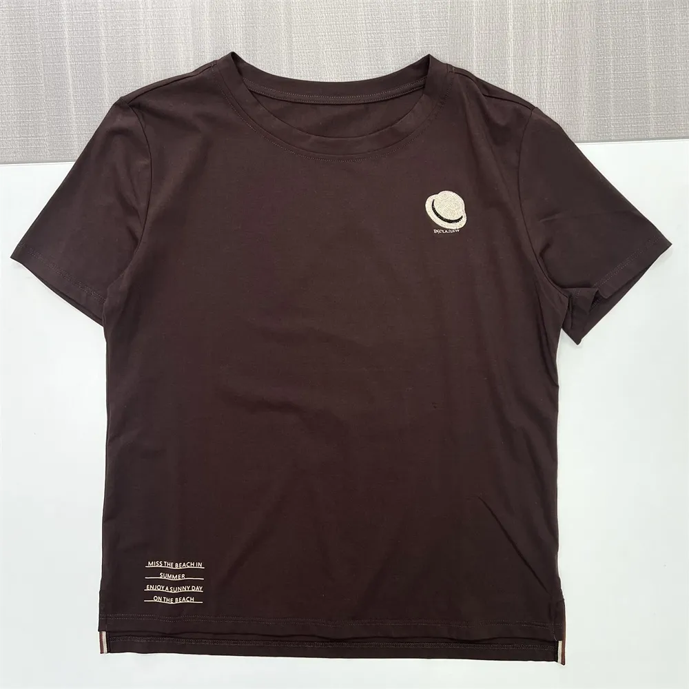 Customizable Beach Hat Graphic Knit T-Shirt: Crew Neck, Short Sleeve, Casual Design