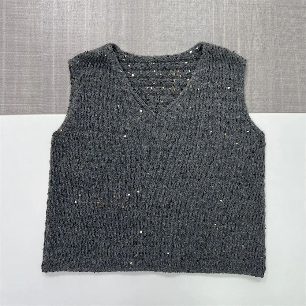Custom Cashmere Waistcoat with V-Neck Solid Color Wool Knitted Vests Casual Short Outer Wear