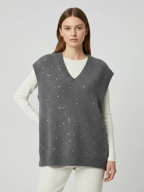 Custom Cashmere Waistcoat with V-Neck Solid Color Wool Knitted Vests Casual Short Outer Wear