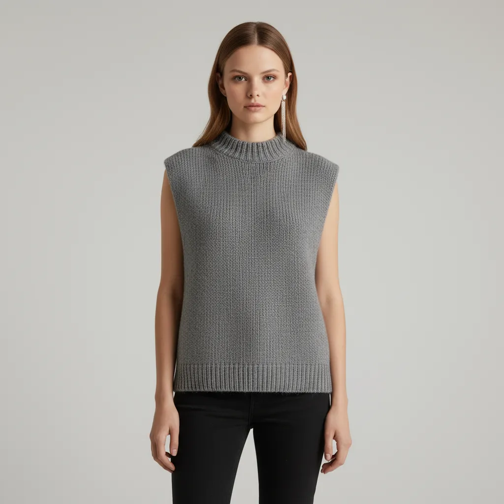Custom 2025 Fashion Sleeveless Crew Neck Sweater Vest for Women Rib-Knit Knitted Vest