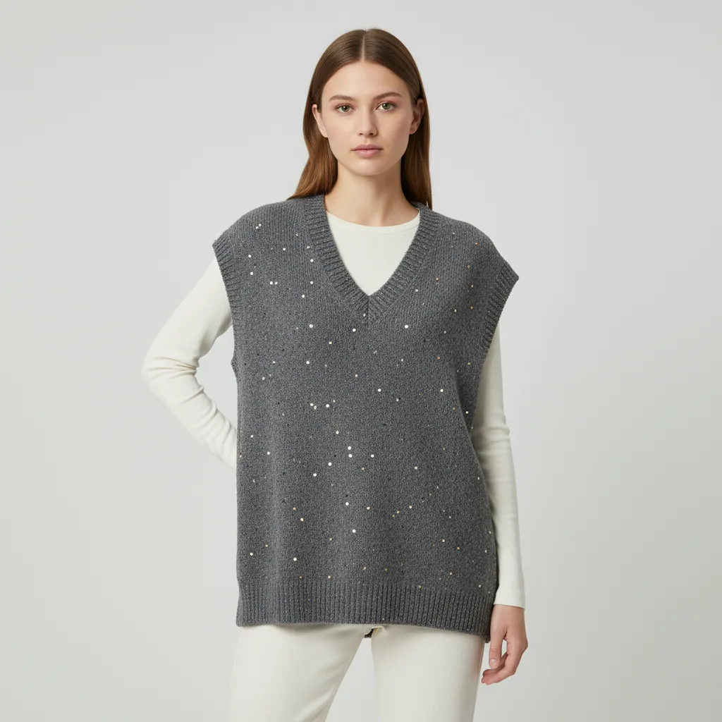 Custom Cashmere Waistcoat with V-Neck Solid Color Wool Knitted Vests Casual Short Outer Wear