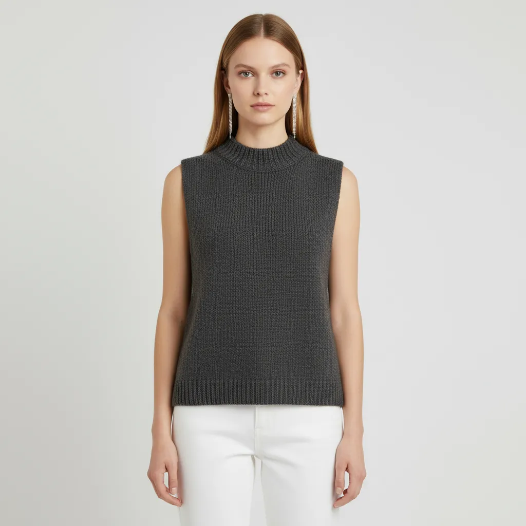 Custom Women's Summer Casual Breathable Ribbed Knit Tops Crew Neck Sweater Vest Tank Top