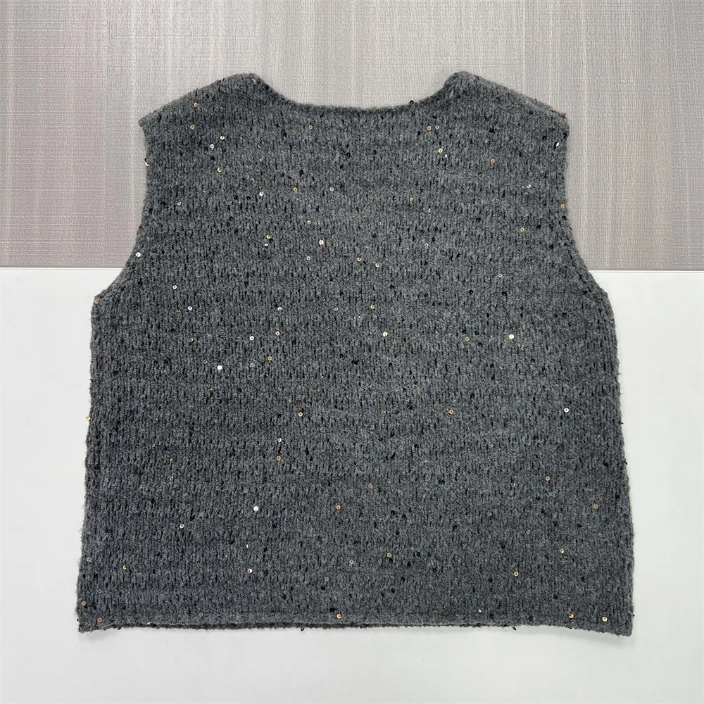 Custom Cashmere Waistcoat with V-Neck Solid Color Wool Knitted Vests Casual Short Outer Wear
