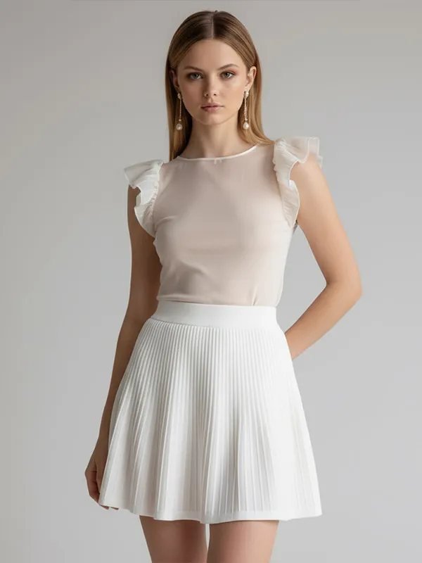 Customizable Rib-Knit Mini Skirt: High-Waist, Flared Cut, Casual Design