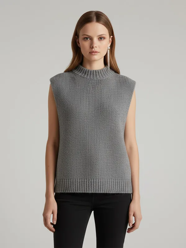 Custom 2025 Fashion Sleeveless Crew Neck Sweater Vest for Women Rib-Knit Knitted Vest