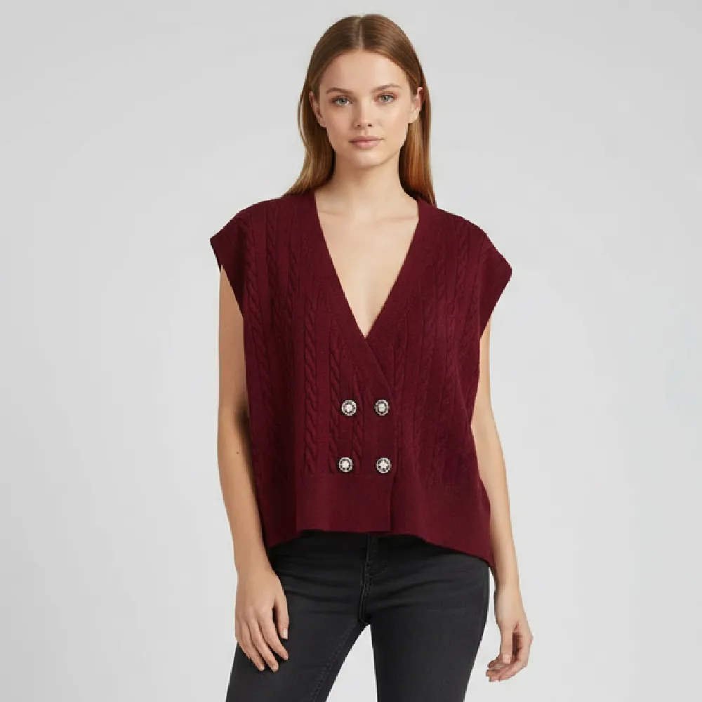 Custom Vintage V-Neck Slim Fit Sleeveless Summer Knit Versatile Casual Chic Pullover Top Breathable Design