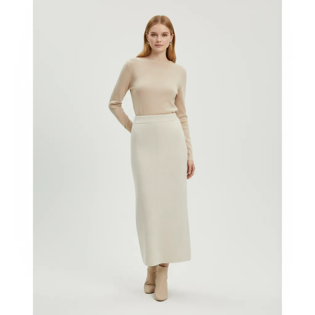 Customizable Knit Midi Skirt: High-Waist, Straight Cut, Minimalist Design
