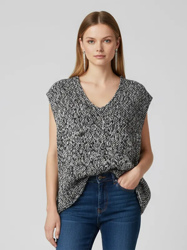Women's Summer New Arrival Sequin V-Neck Tank Elastane Sleeveless V-neck Blouse
