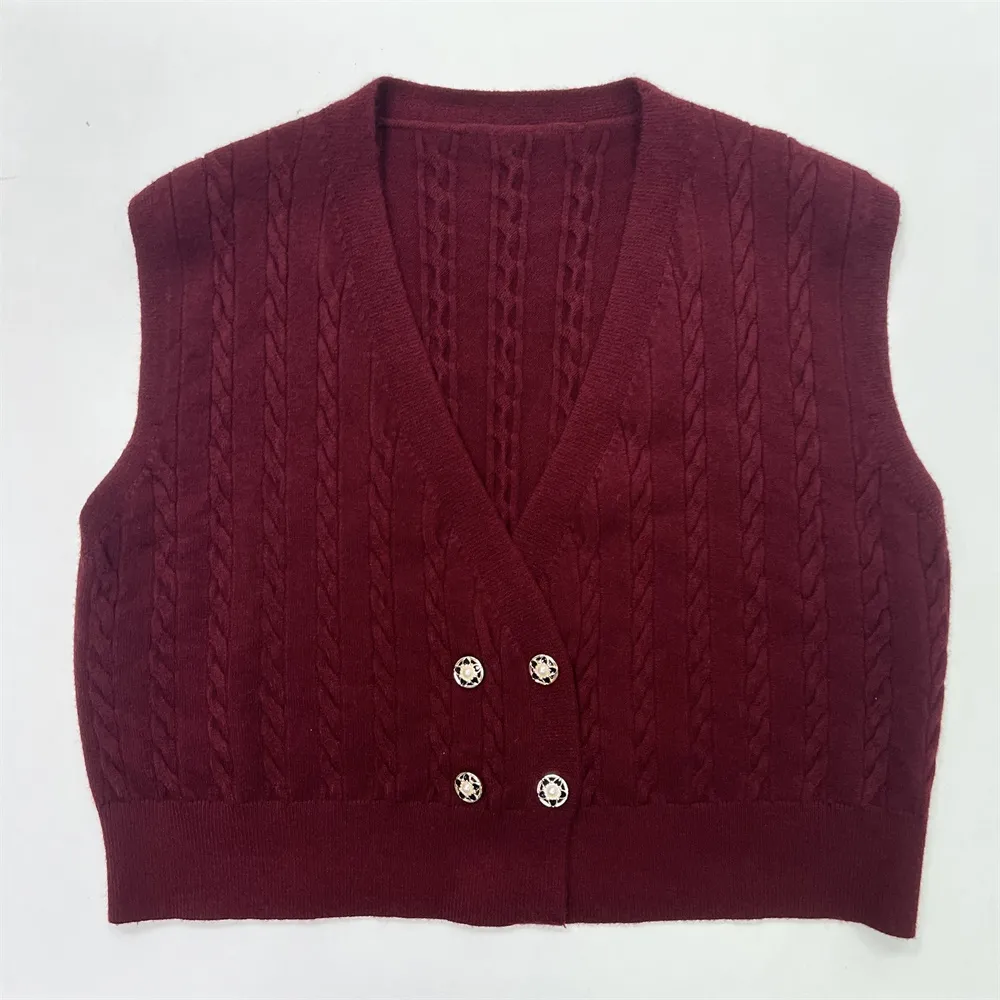 Custom Vintage V-Neck Slim Fit Sleeveless Summer Knit Versatile Casual Chic Pullover Top Breathable Design
