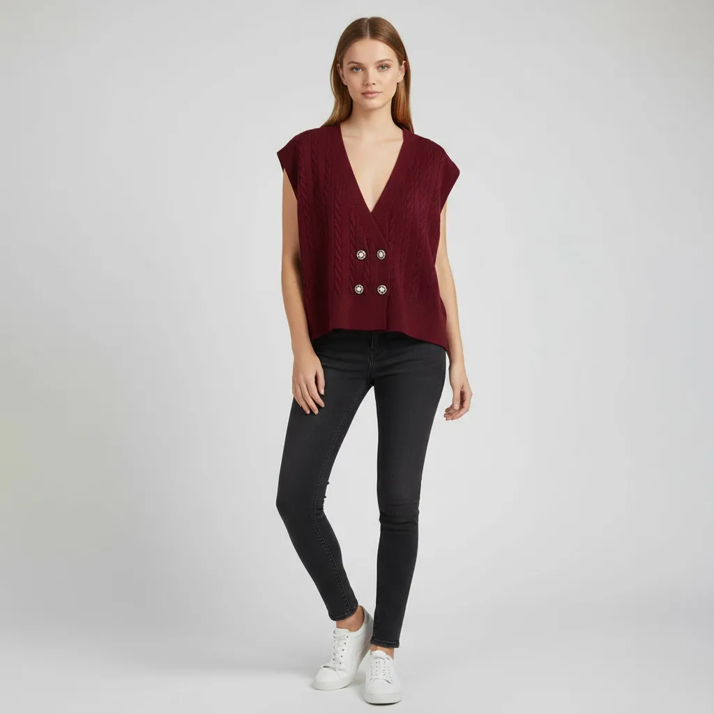 Custom Vintage V-Neck Slim Fit Sleeveless Summer Knit Versatile Casual Chic Pullover Top Breathable Design