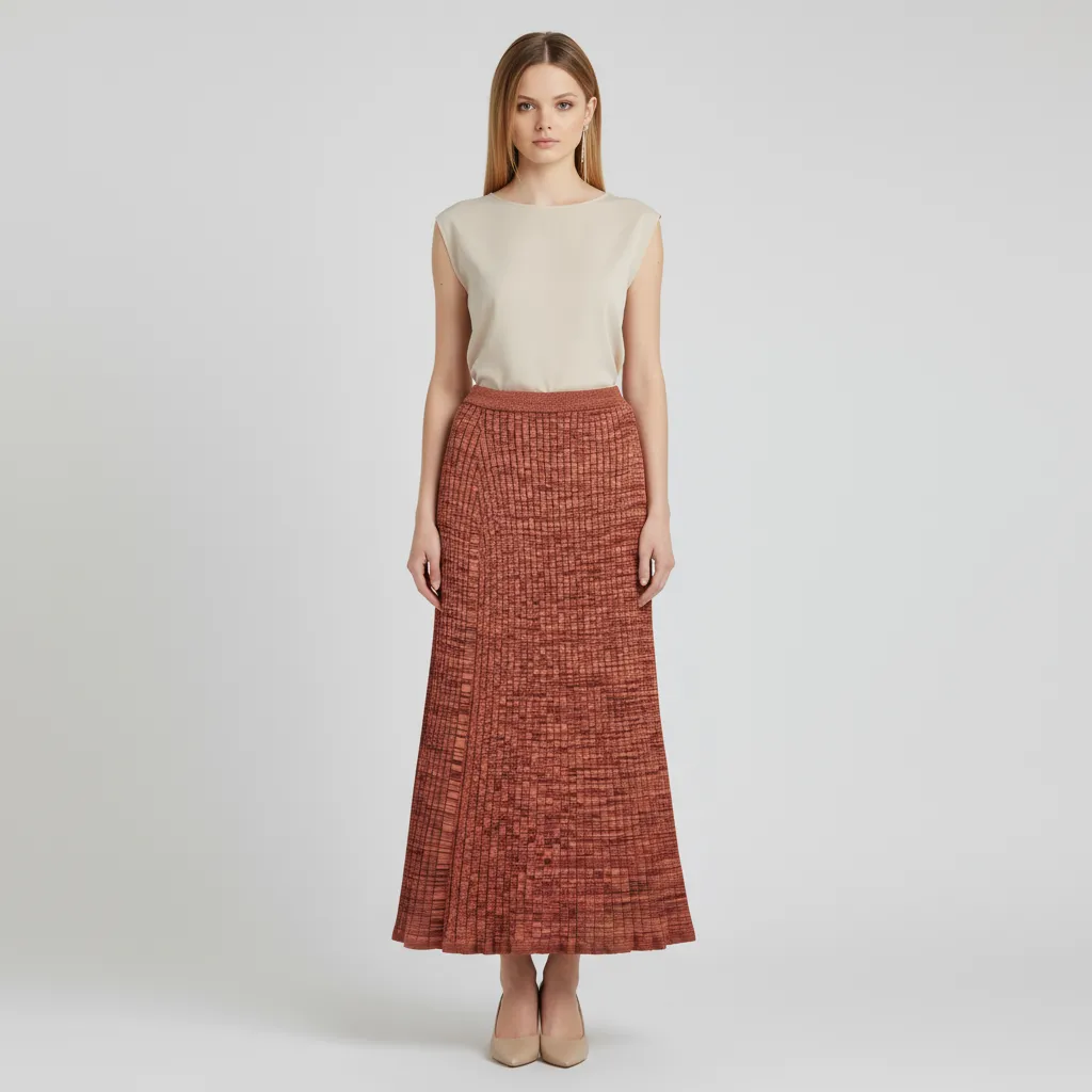 Customizable Textured Knit Maxi Skirt: High-Waist, Flared Cut, Elegant Design