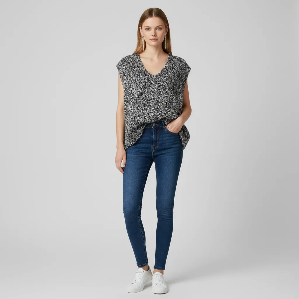 Women's Summer New Arrival Sequin V-Neck Tank Elastane Sleeveless V-neck Blouse