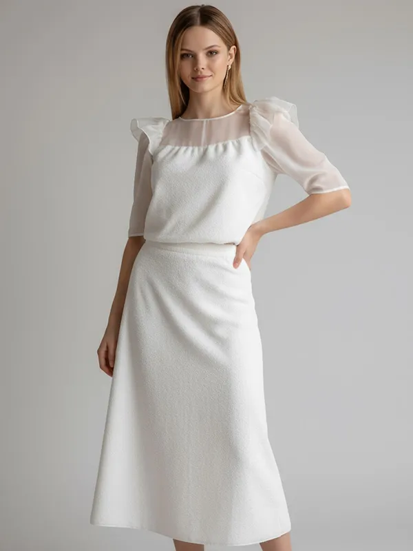 Customizable Textured Knit Midi Skirt: High-Waist, Flared Cut, Elegant Design