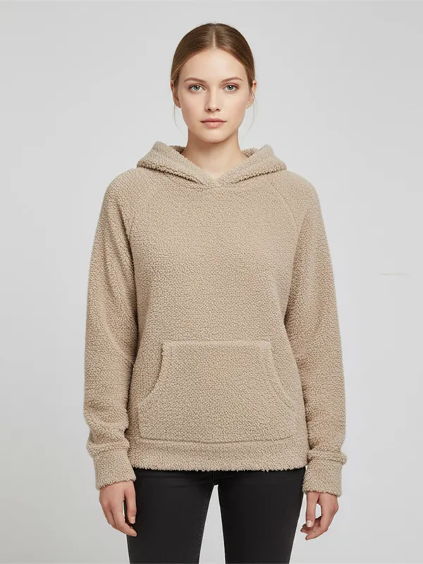 Customizable Teddy Knit Hoodie: Beige, Oversized Fit, Cozy Loungewear Essential