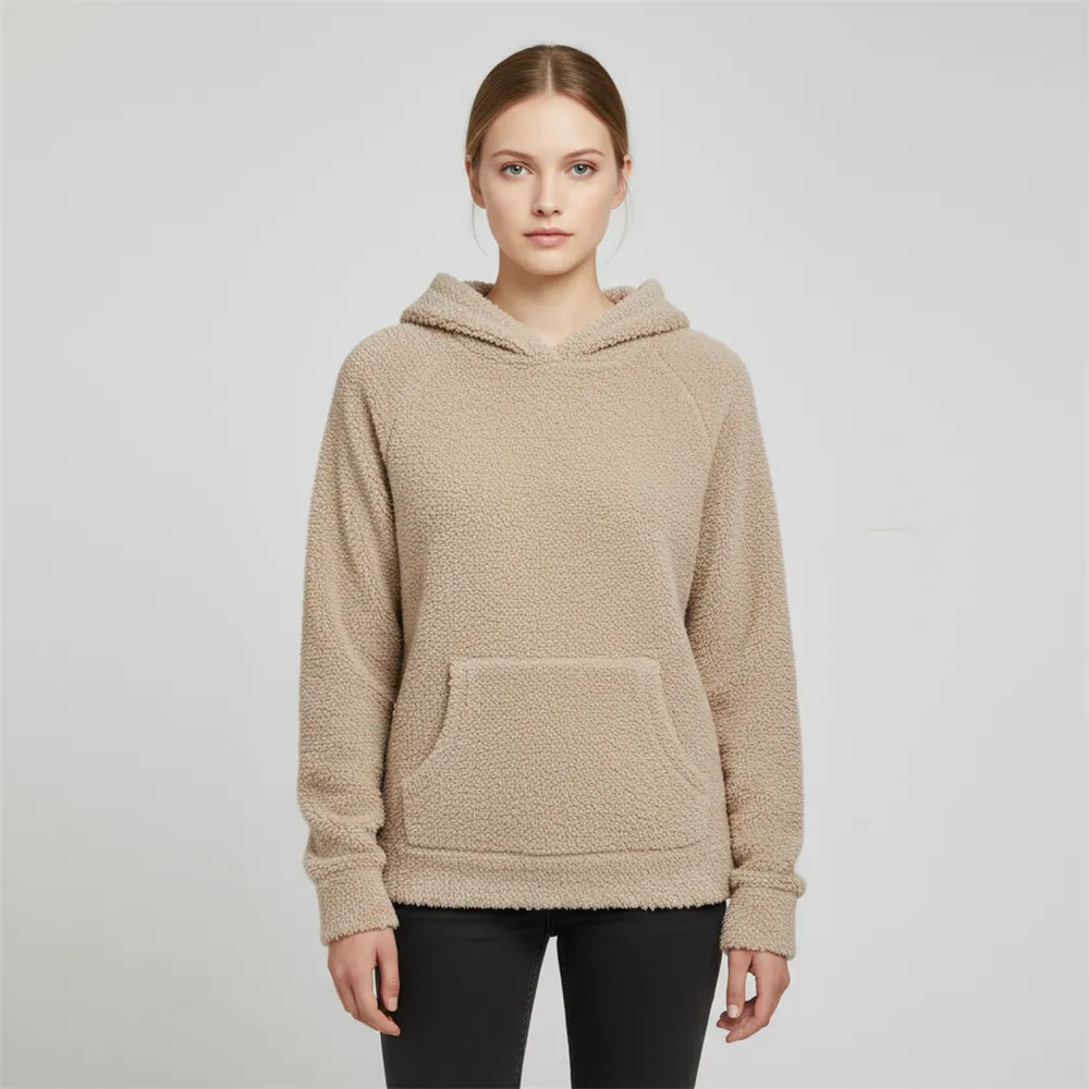 Customizable Teddy Knit Hoodie: Beige, Oversized Fit, Cozy Loungewear Essential