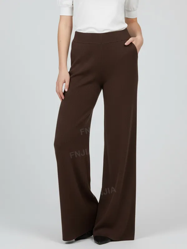 Customizable Knit Wide-Leg Pants: High-Waist, Relaxed Fit, Minimalist Design