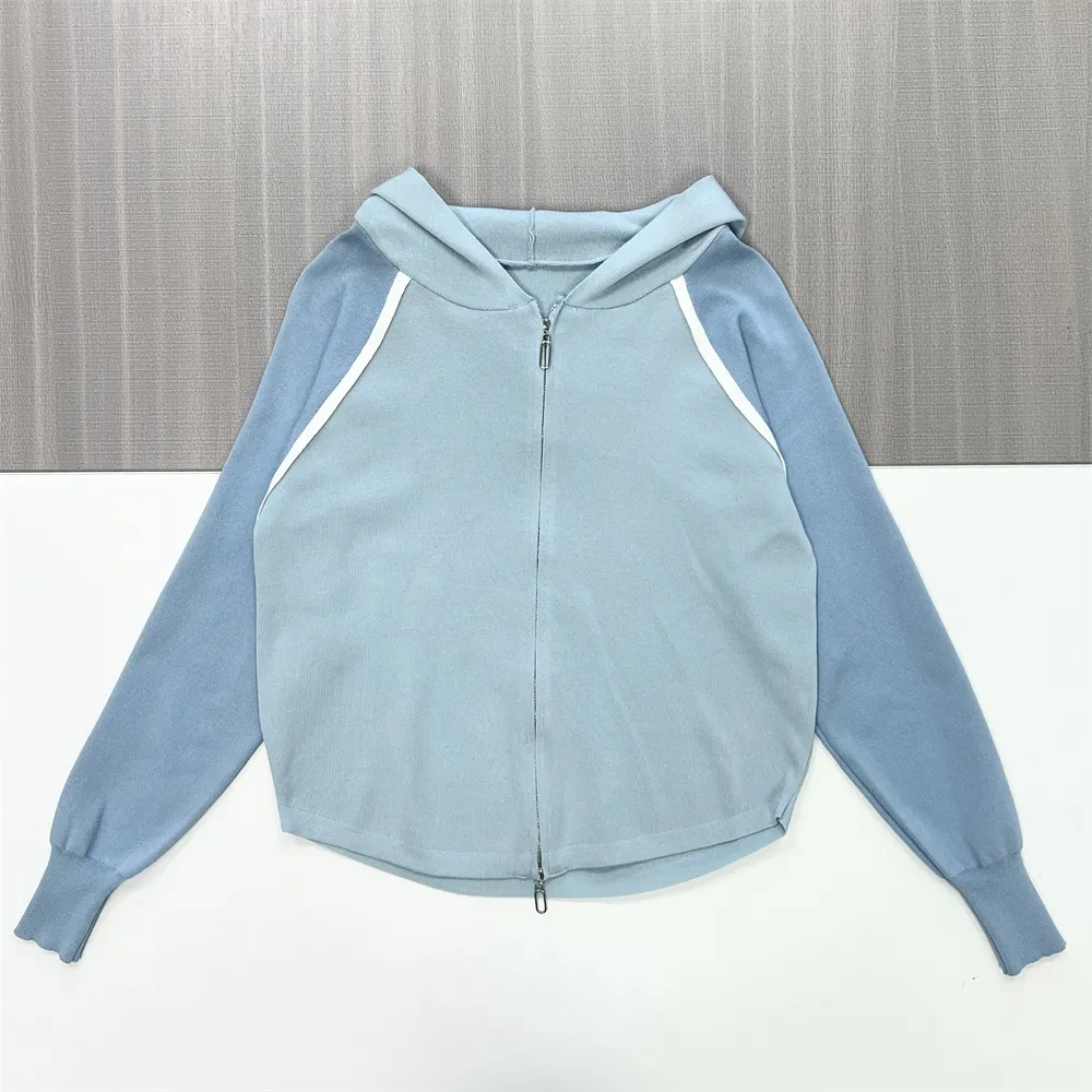 Customizable Color-Block Zip-Up Hoodie: Blue Tones, Sporty Design, Versatile Casual Wear