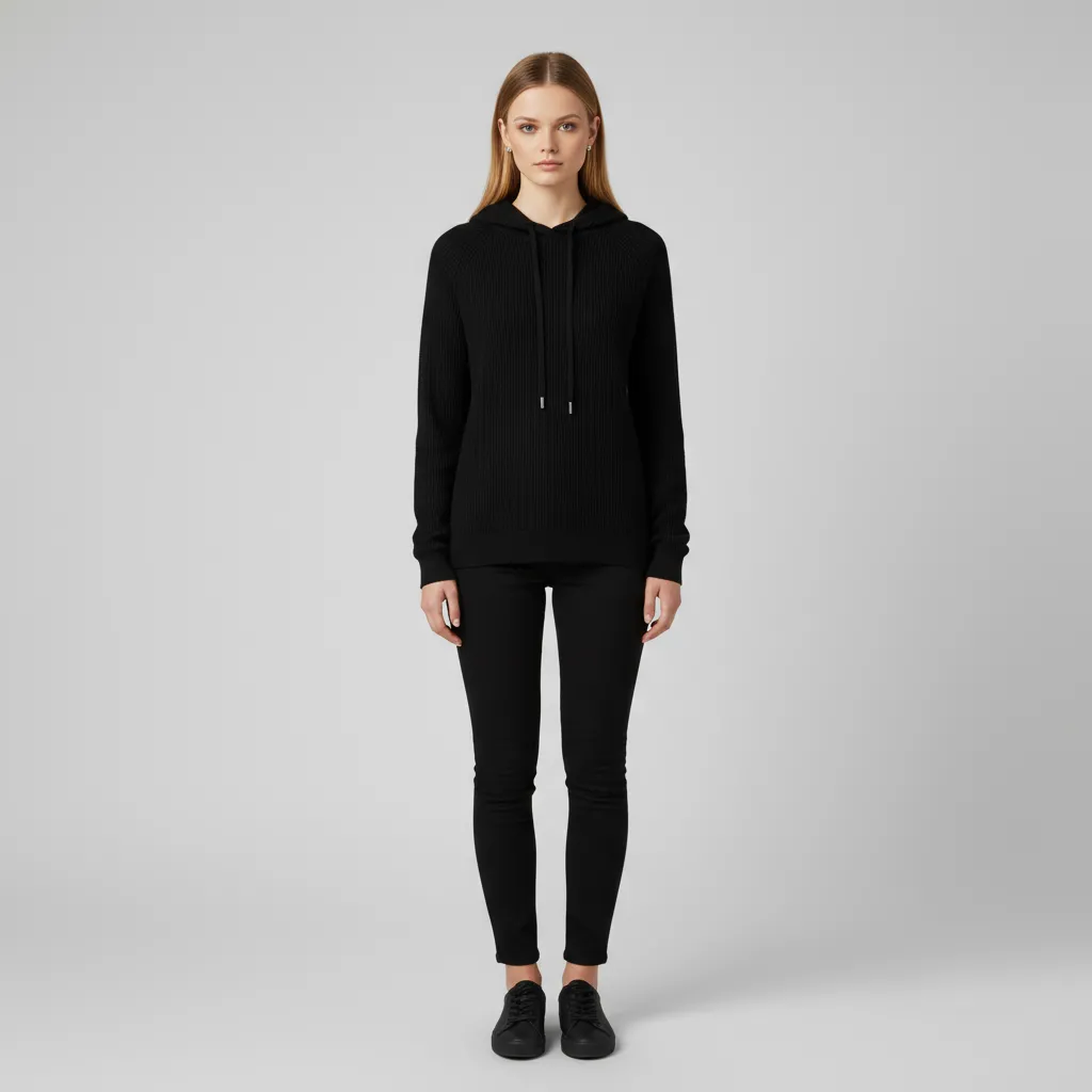 Customizable Knit Hoodie: Black, Slim Fit, Minimalist Casual Design