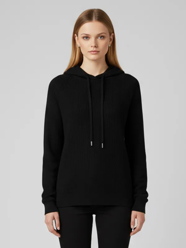 Customizable Knit Hoodie: Black, Slim Fit, Minimalist Casual Design
