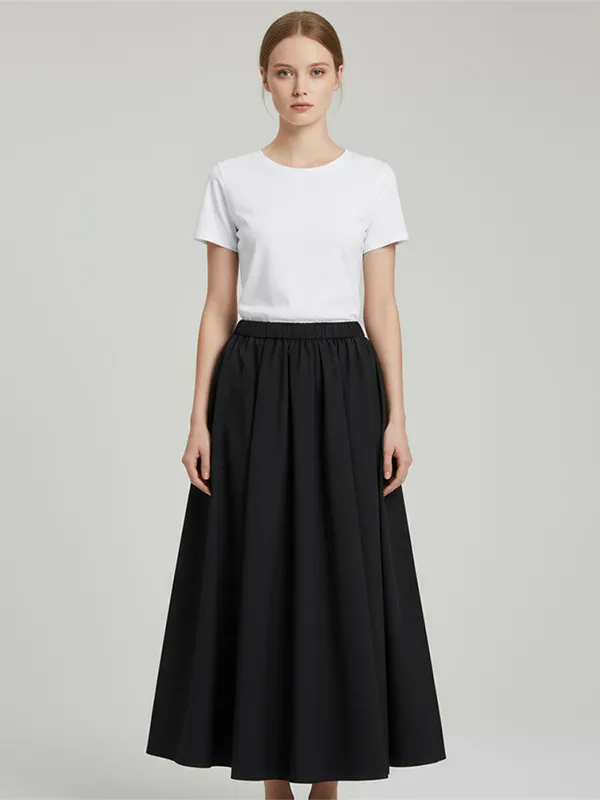 Customizable Pleated Maxi Skirt: Elastic Waist, A-Line Cut, Versatile Design