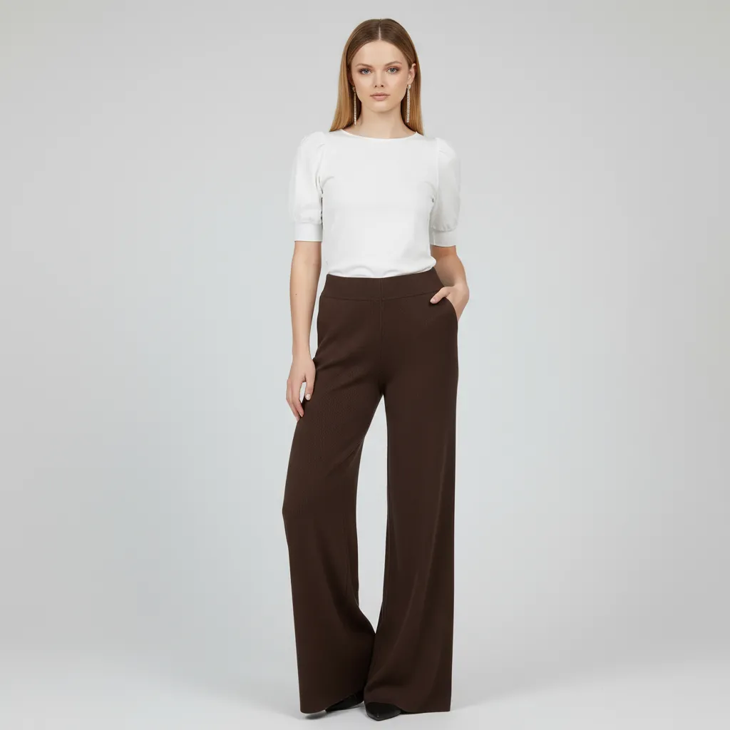 Customizable Knit Wide-Leg Pants: High-Waist, Relaxed Fit, Minimalist Design