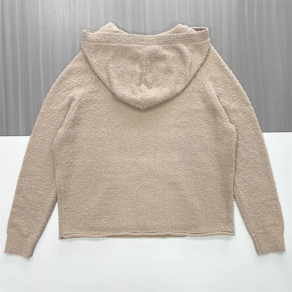 Customizable Teddy Knit Hoodie: Beige, Oversized Fit, Cozy Loungewear Essential