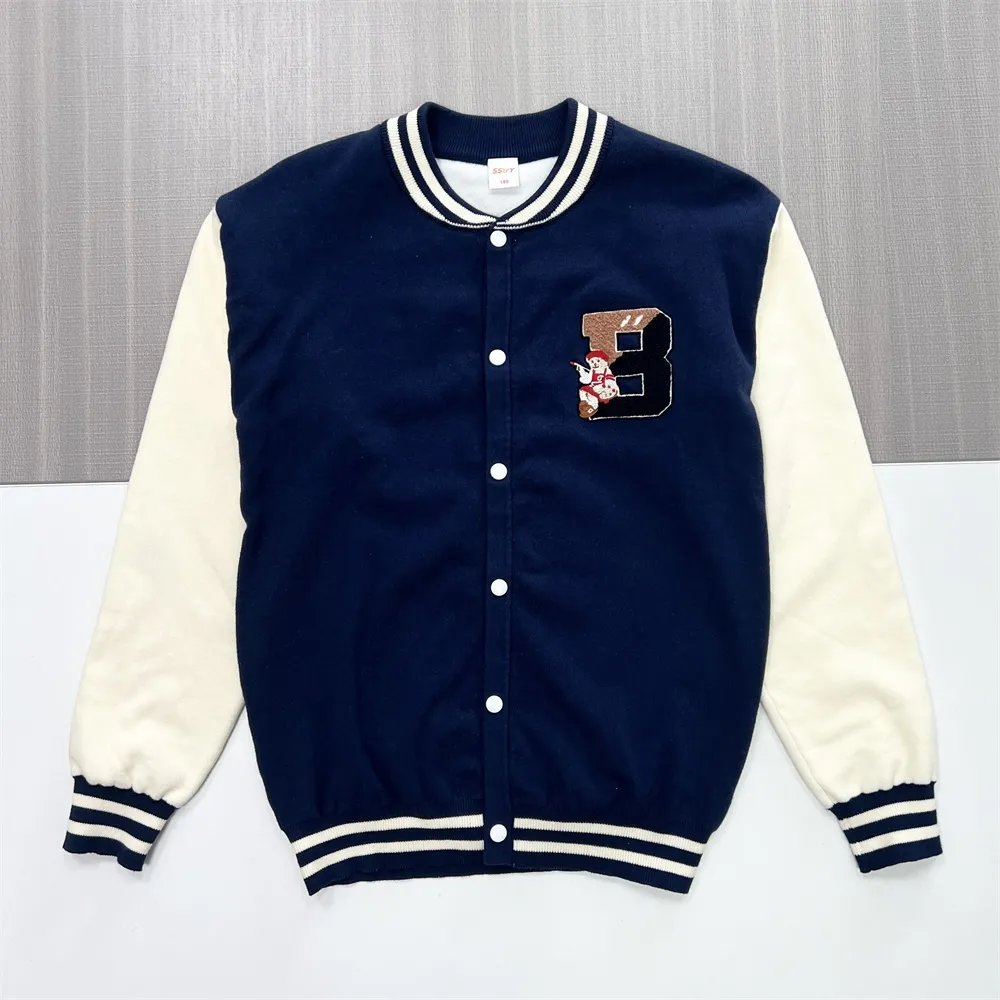 Customizable Men's Varsity Jacket: Navy & Cream, Embroidered Logo, Retro-Casual Design