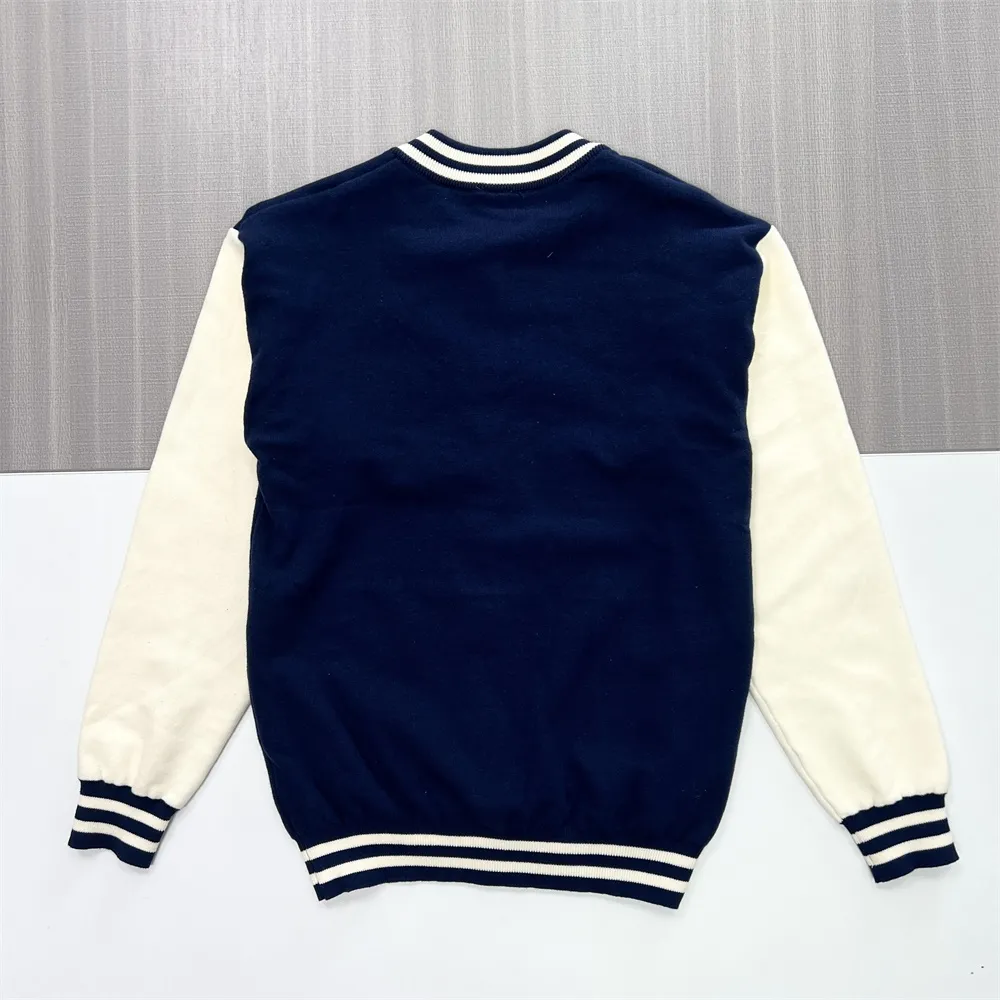 Customizable Men's Varsity Jacket: Navy & Cream, Embroidered Logo, Retro-Casual Design
