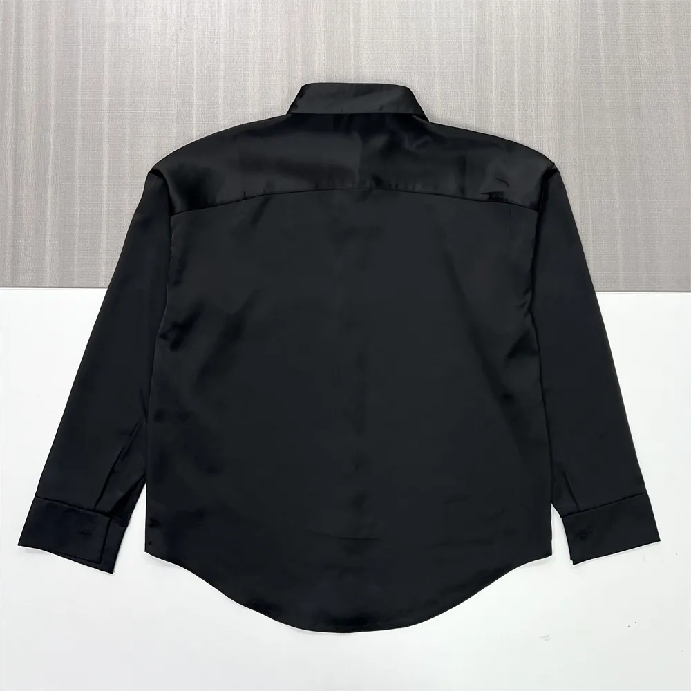 Customizable Men's Satin Black Dress Shirt: Silky Texture, Sleek Formal-Casual Design