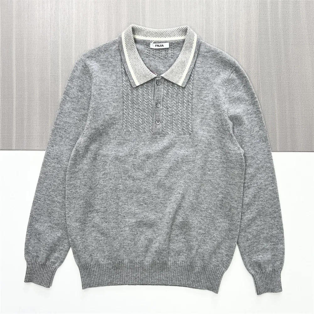 Men's Heather Gray Knit Polo: Contrast Collar, Cable-Knit Detail, Classic Casual